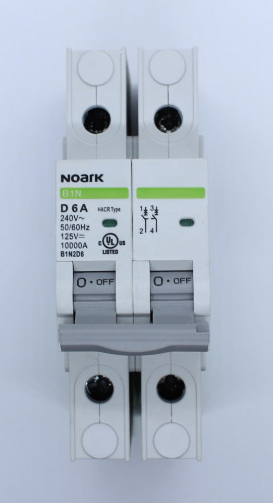 Noark Breaker, 2 Pole, 6 Amp, 240VAC/ 125VDC Rated