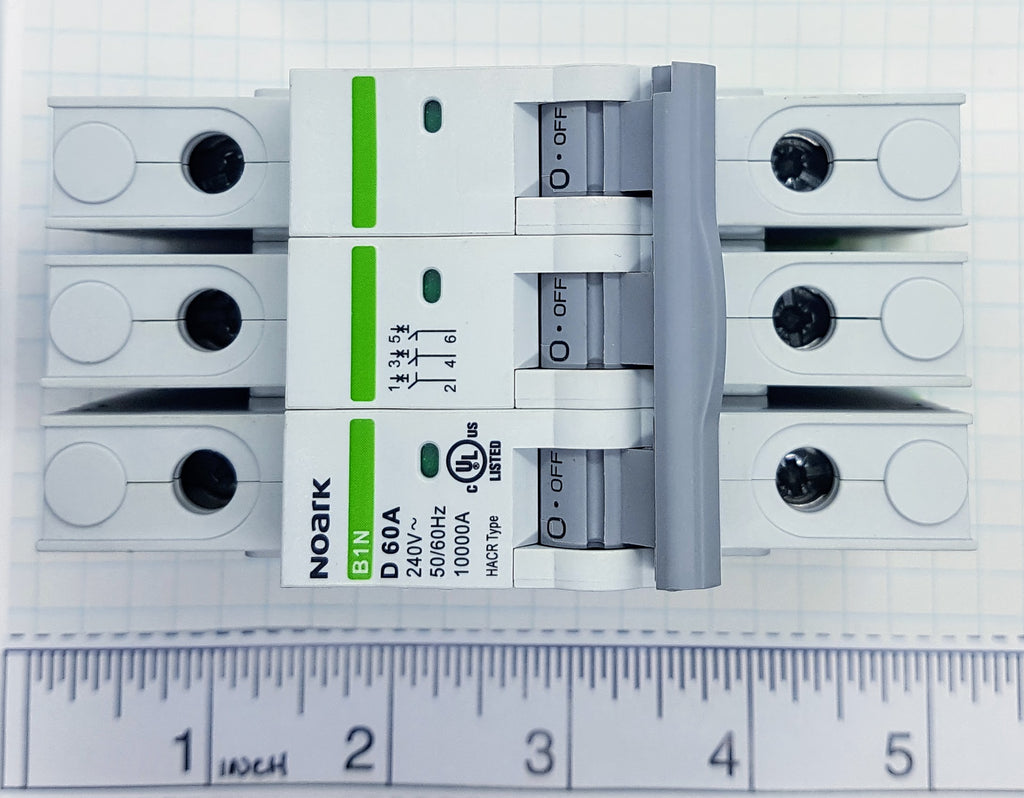 Noark Breaker, 3 Pole, 60 Amp, 250VAC/60VDC Rated, Trip Curve D