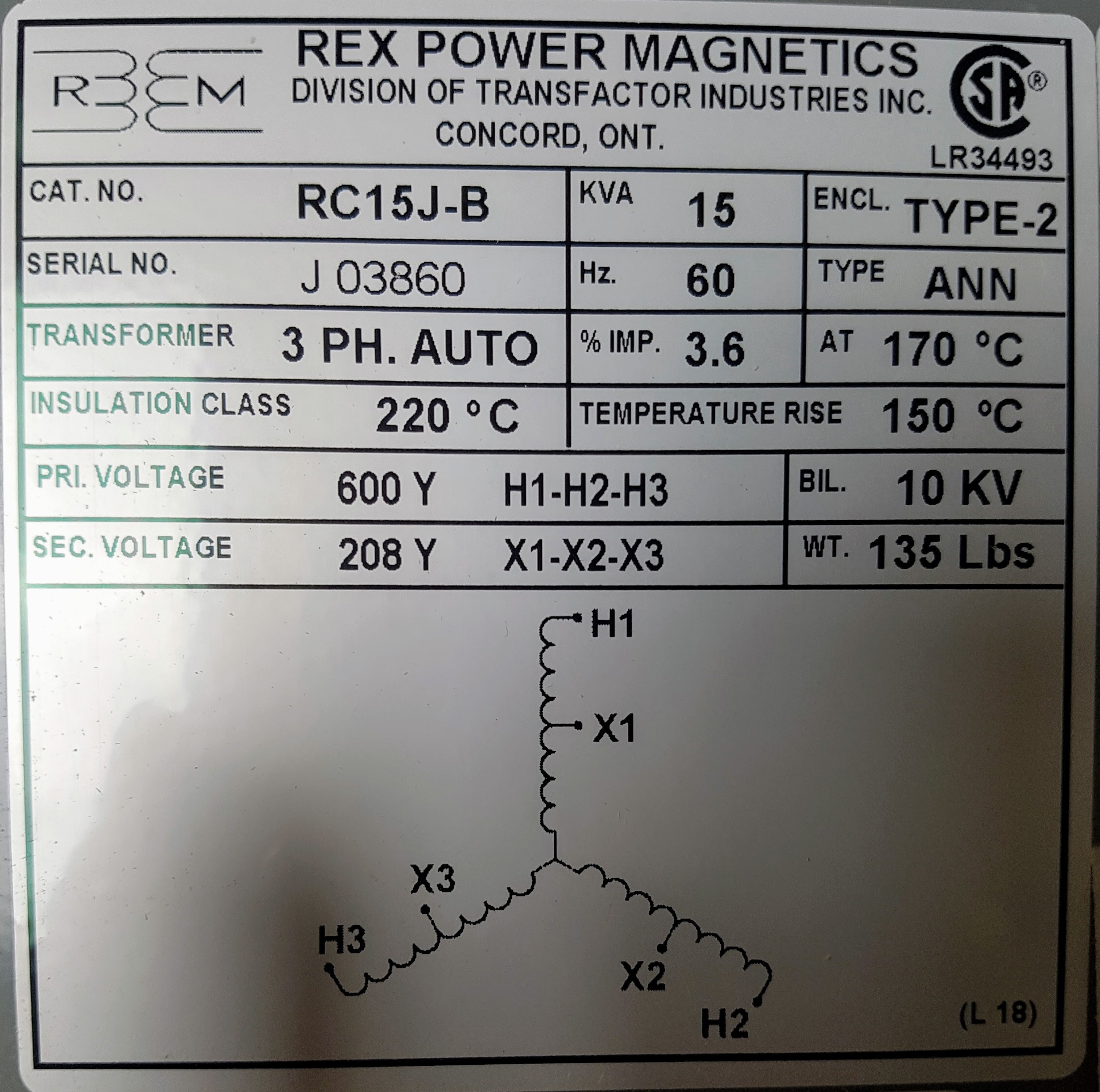 Rex Auto Transformer - 600/208v - 15KVA - 3 Phase – Electram