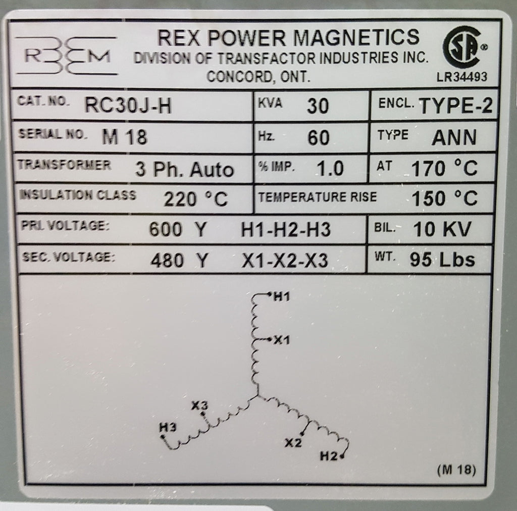 Rex Auto Transformer - 600/480v - 30KVA - 3 Phase – Electram