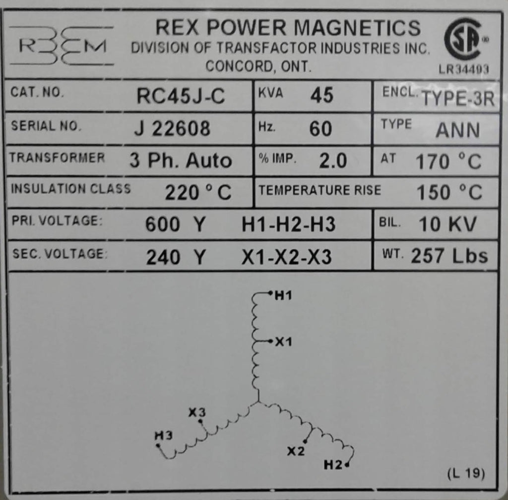 Rex Auto Transformer - 600/240v - 45KVA - 3 Phase – Electram
