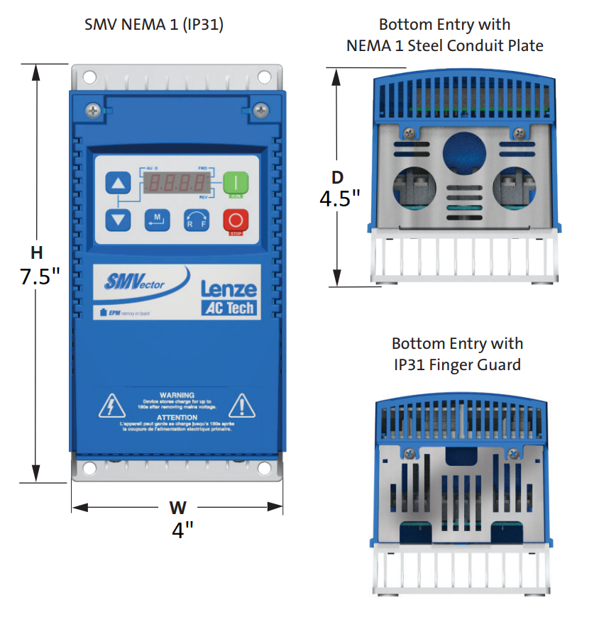 Lenze AC Tech VFD - 1HP - 120v / 240v - Single phase input - NEMA1 Indoor - Variable Frequency Drive