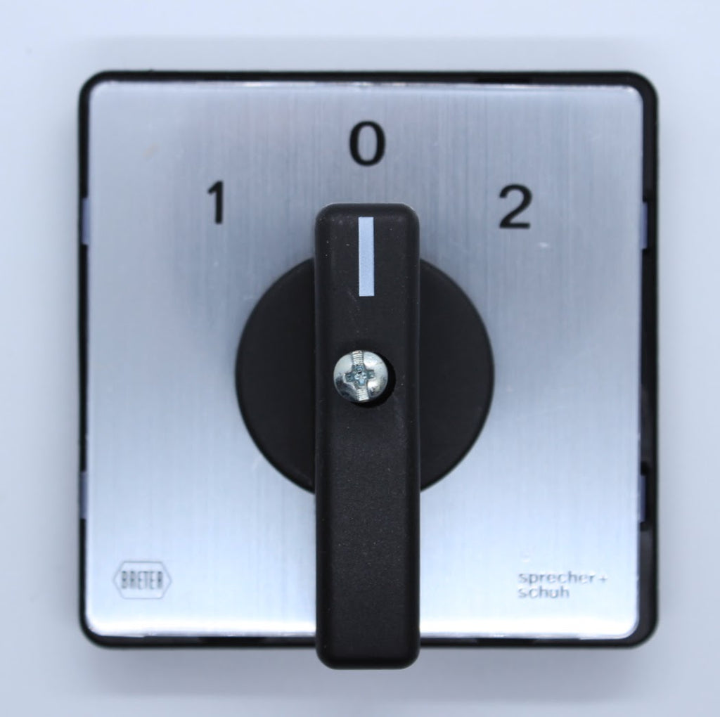 S+S Hand assembly Silver Legend, Black Handle, For Rotary Cam Switch or 3 pole changeover, Faceplate