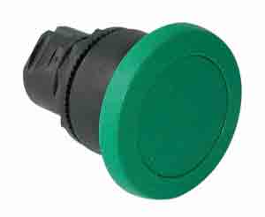 S+S Push Button, Green, Mushroom, Momentary, Metal, 40mm Top