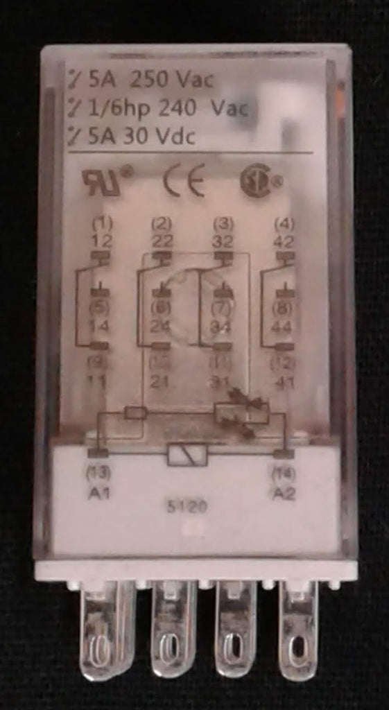 Carlo Relay, 4 Pole, 14 Pin, 5A, 24VAC  -  replaced by RMIA4524VAC