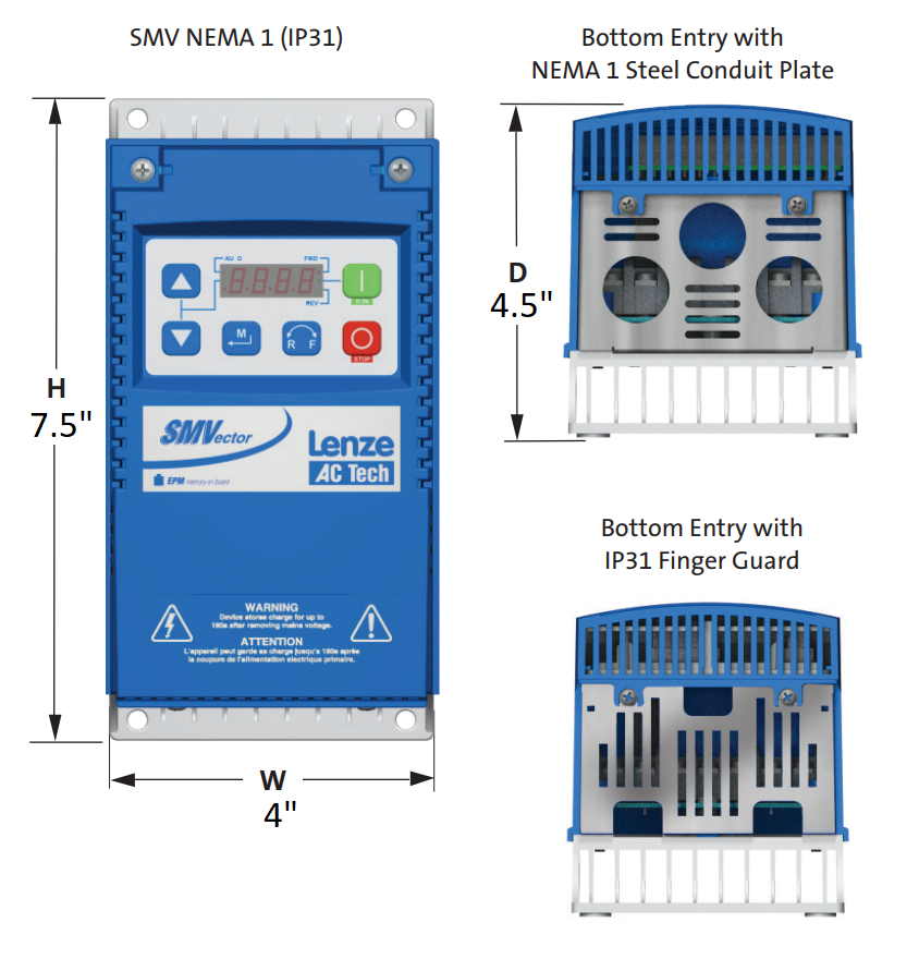 Lenze AC Tech VFD - 1HP - 200-240v - Single or 3 phase input - NEMA1 Indoor *New Generation I55AP175