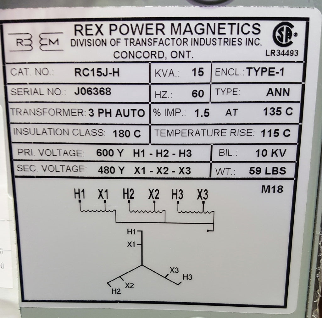 Rex Auto Transformer - 600/480v - 15KVA - 3 Phase