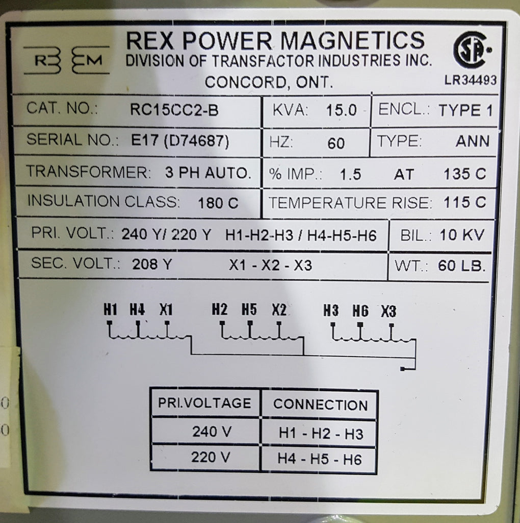 Rex Auto Transformer - 240/220/208v - 3 ph - 15KVA