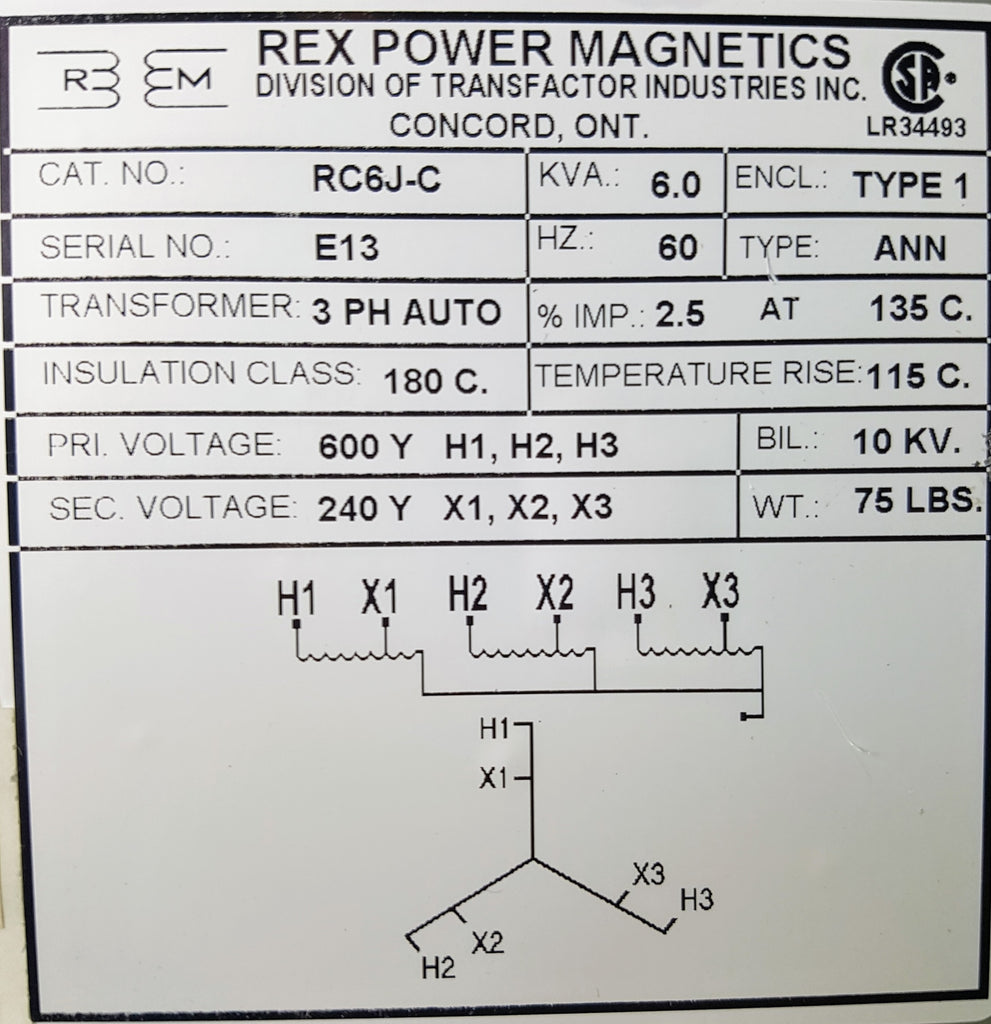 Rex Auto Transformer - 600/240v - 6KVA - 3 Phase