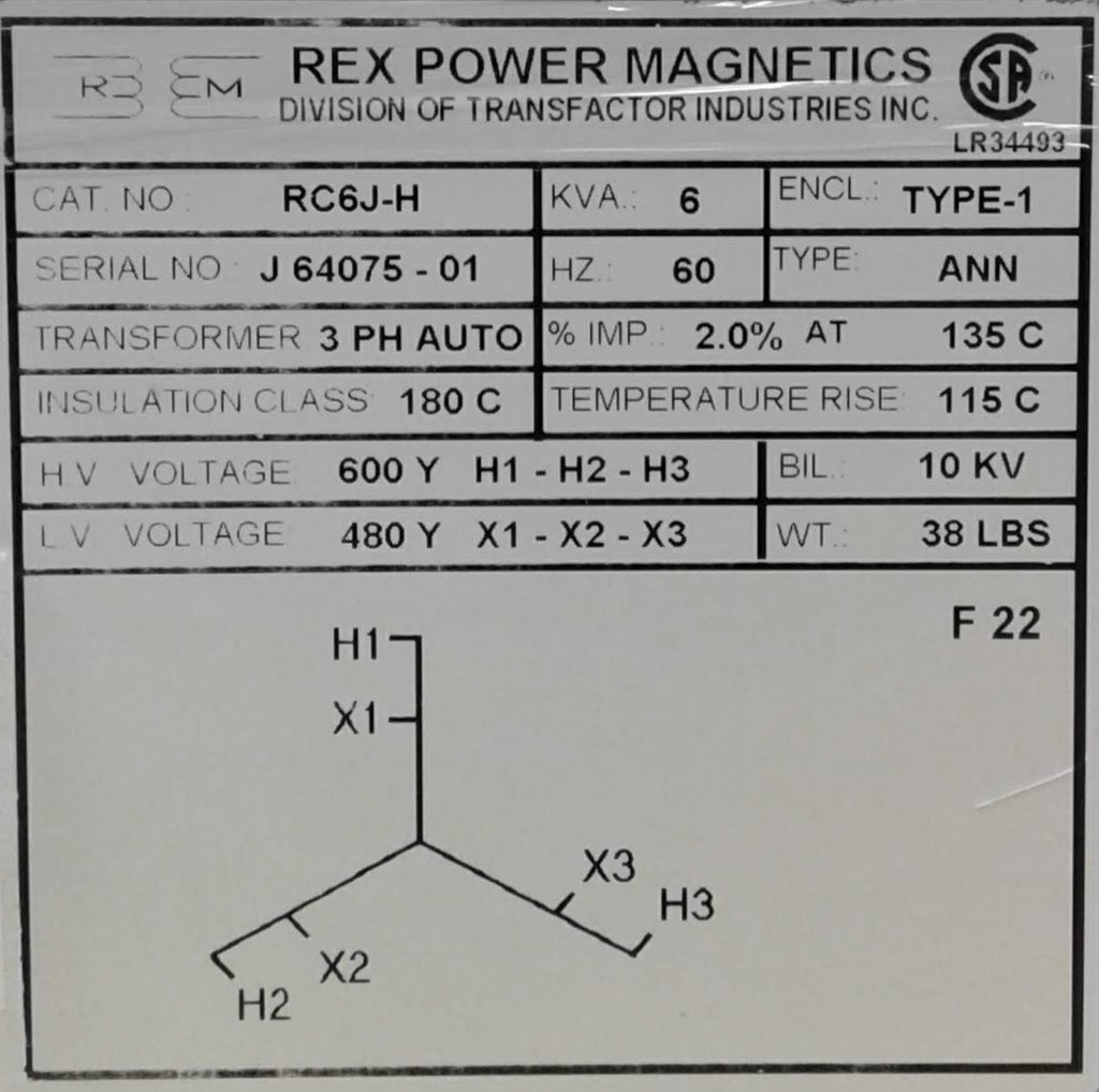 Rex Auto Transformer - 600/480v - 6KVA - 3 Phase
