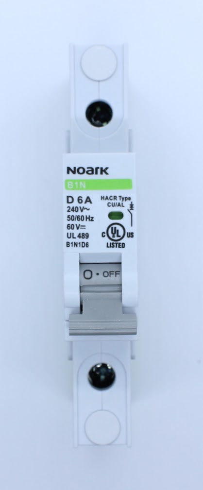 Noark Breaker, 1 Pole, 6 Amp, 250VAC/60VDC Rated