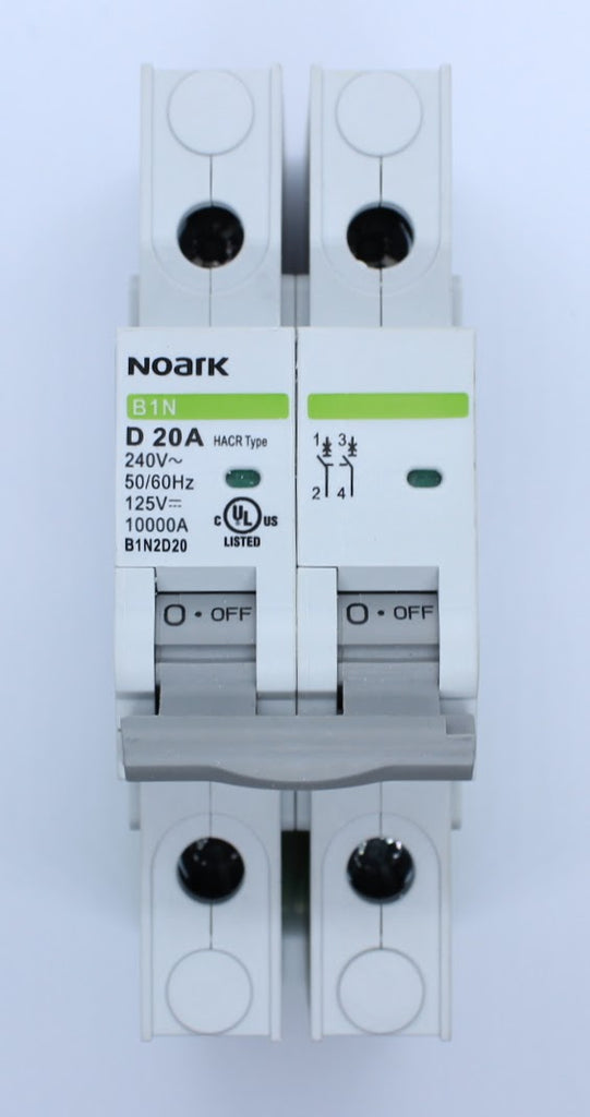 Noark Breaker, 2 Pole, 20 Amp, 250VAC/60VDC Rated