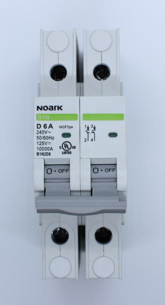 Noark Breaker, 2 Pole, 6 Amp, 250VAC/60VDC Rated