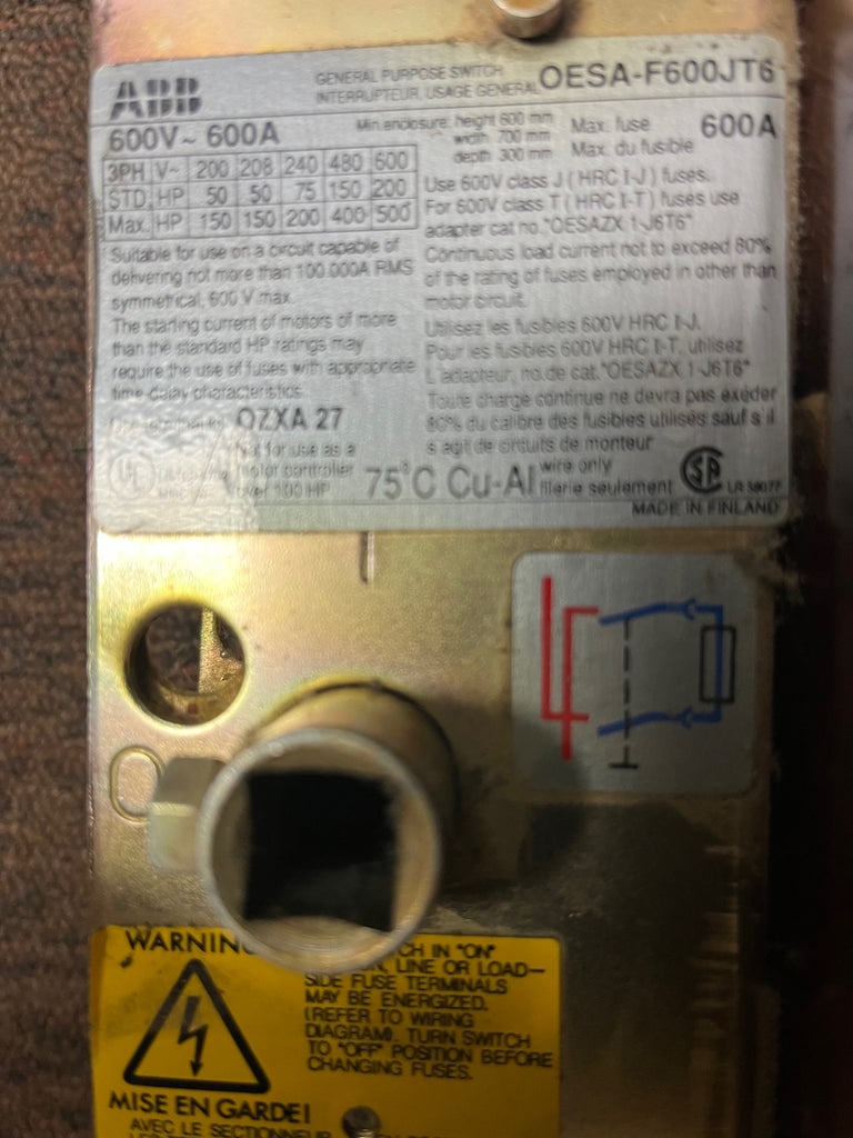 ABB Fuseable Switch  3 POLE 600A, 600V TYPE J FUSES