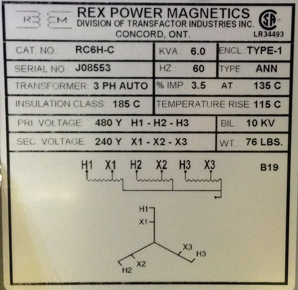 Rex Auto Transformer - 480/240v - 6KVA - 3 Phase